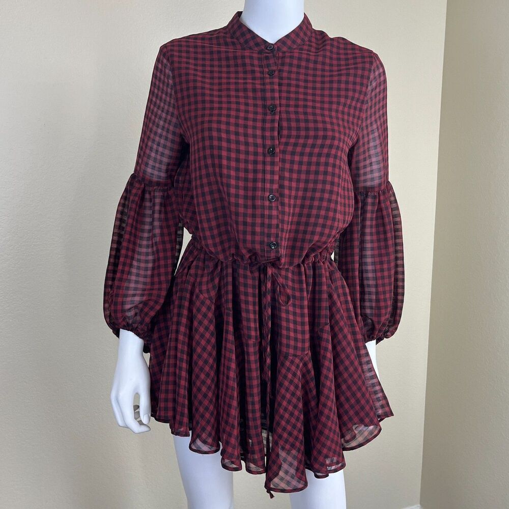 Vici Women's Size S Red Manchester Buffalo Plaid Ruffle Mini NEW Dress Holiday